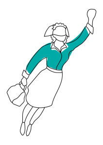 Illustratie van een vroedvrouw die als superman/vrouw in de lucht -en ter hulp -schiet.